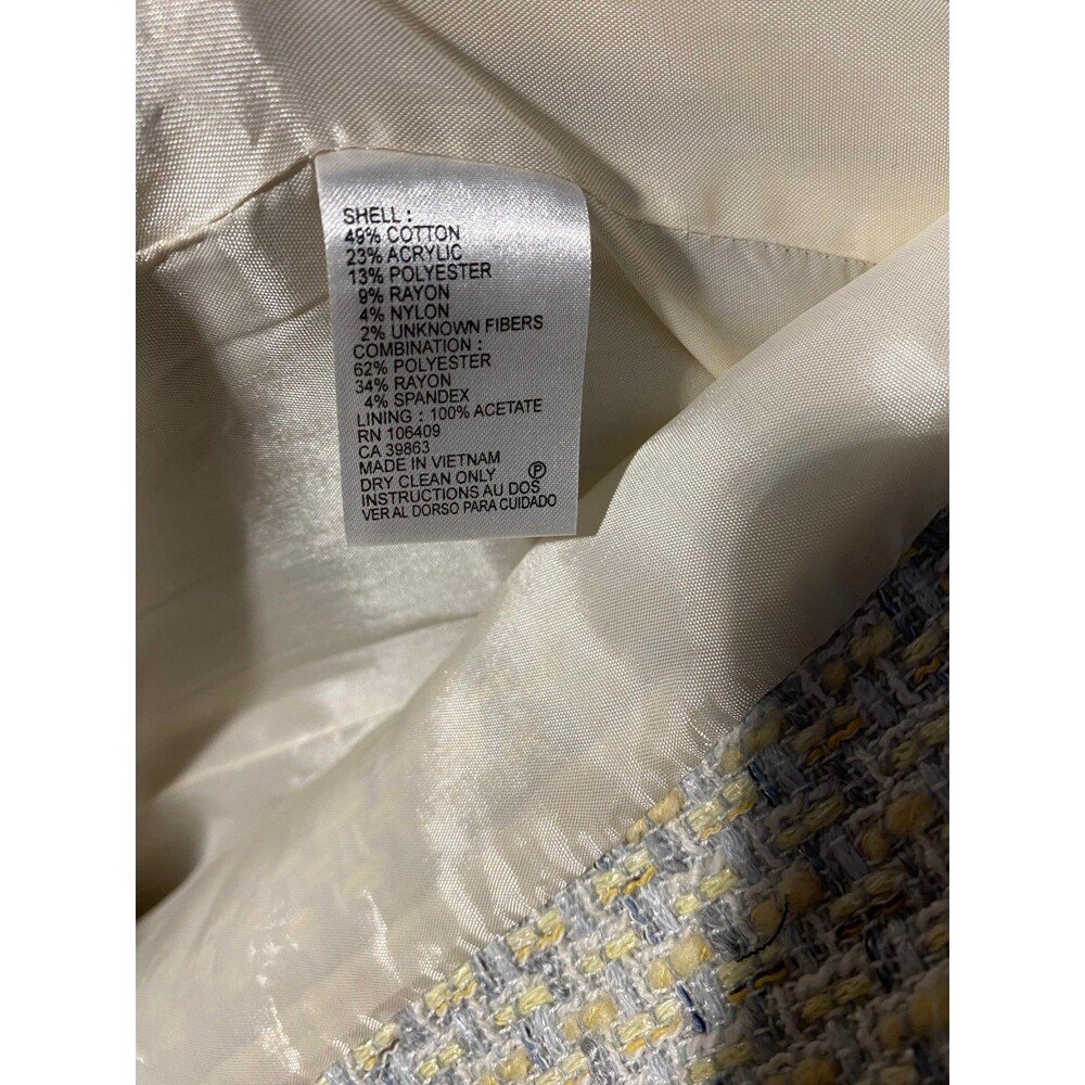 Tahari Arthur S Levine Tweed Blazer Jacket Size 4 Yellow Gray Plaid Piping - Picture 8 of 11